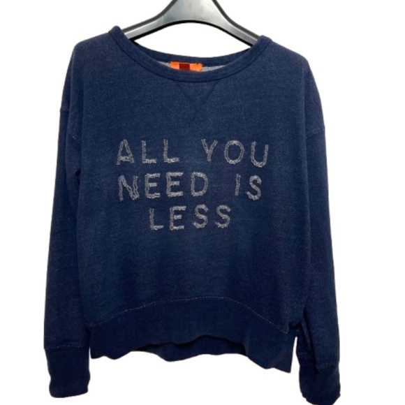 Joe Fresh Navy Crewneck Sweatshirt with "All You Need Is Less" Detail - Size XS - Picture 1 of 3